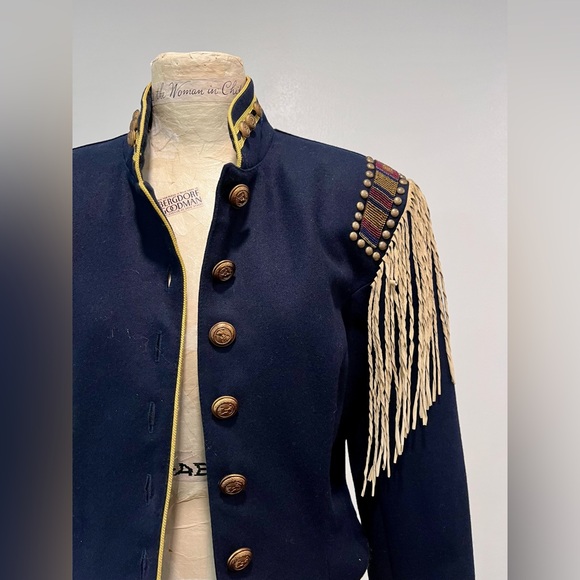 VTG 1990s Navy Blue Military Style Jacket with Fringe - Picture 2 of 7